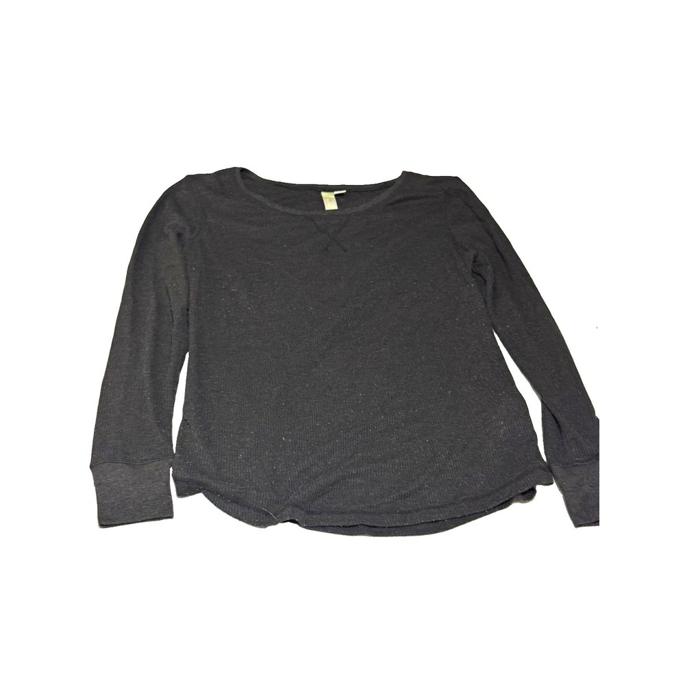 Green Tea Women's M Black Solid Knit Crew Neck Long Sleeve Pullover Top